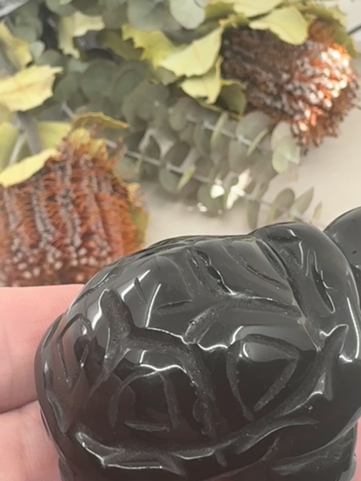 vide of Black Obsidian Turtle Carving 5 cm × 3.5 cm – glossy black crystal turtle symbolising protection, grounding and clarity, Inspired By 3 Australia.