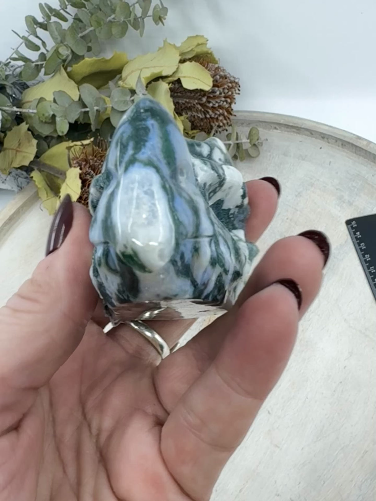 Moss Agate Dragon Head Carving 234g (9x5cm) – Stone of Growth, Protection & Ancient Wisdom