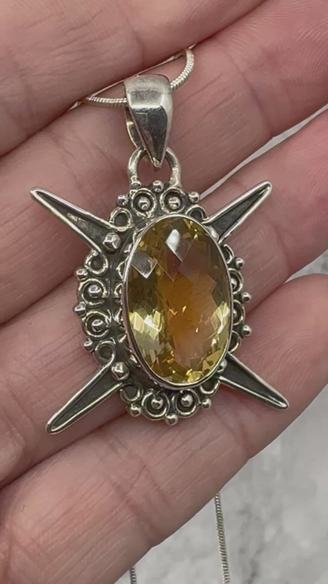 Citrine XL Silver Pendant & Silver Chain - Manifestation. Balance.
