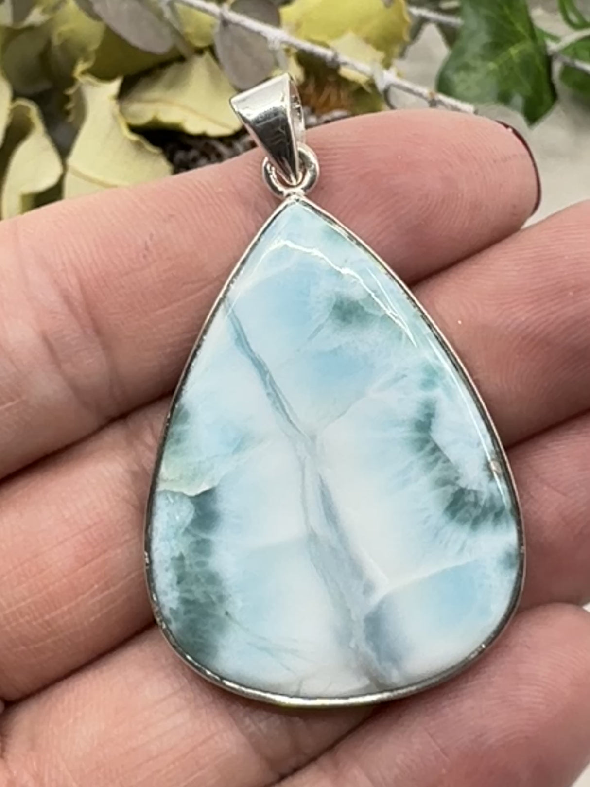 Larimar Pendant #10 – 14g (5.2x3.2cm) – .925 Silver Teardrop – Stone of Serenity, Healing & Divine Feminine Flow