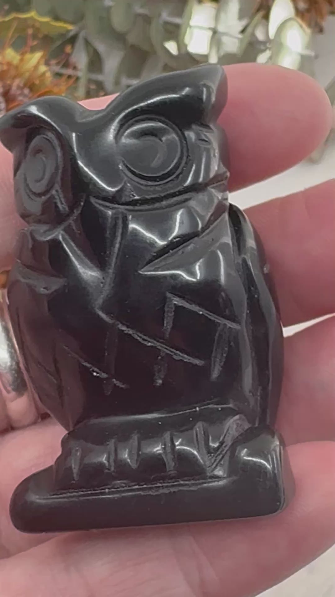 video of Black Obsidian Owl Carving 5 cm × 3.5 cm – glossy black crystal owl symbolising protection, grounding and truth, Inspired By 3 Australia.