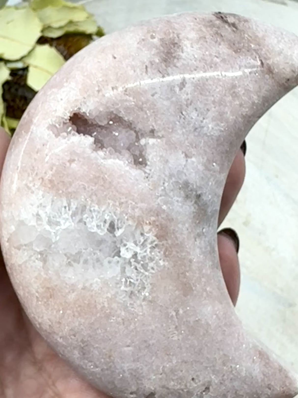 Pink Amethyst Moon Carving 369g (10cm) – Stone of Love, Peace & Emotional Healing