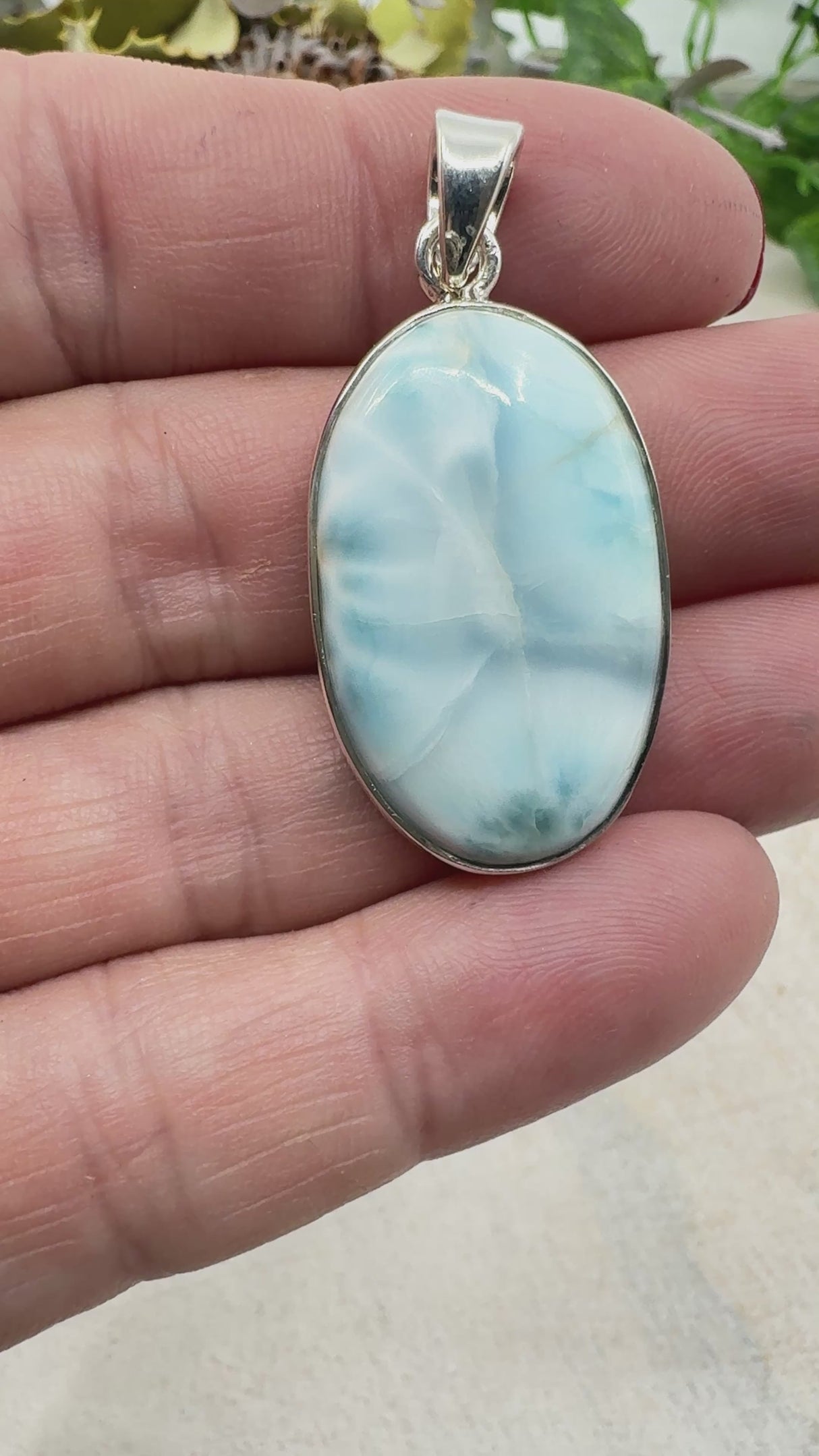 Larimar Pendant #3 – 9.36g (4.4x2cm) – .925 Silver – Stone of Serenity, Healing & Divine Expression