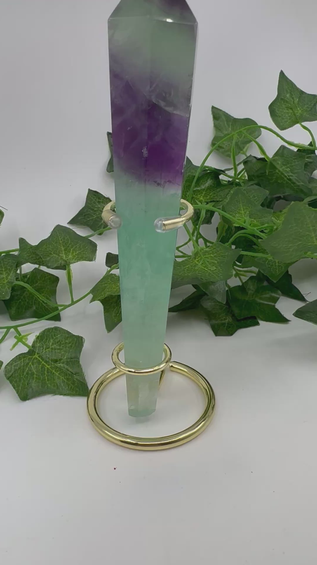Rainbow Fluorite Wand 155g with Gold Stand – Beacon of Alignment, Insight and Divine Order