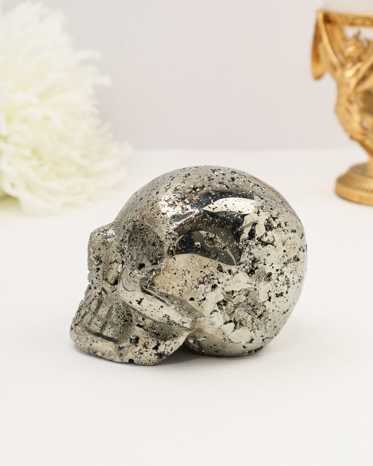 Pyrite Skull Carving #6 | 10cm | 1.079kg | Protection & Manifestation