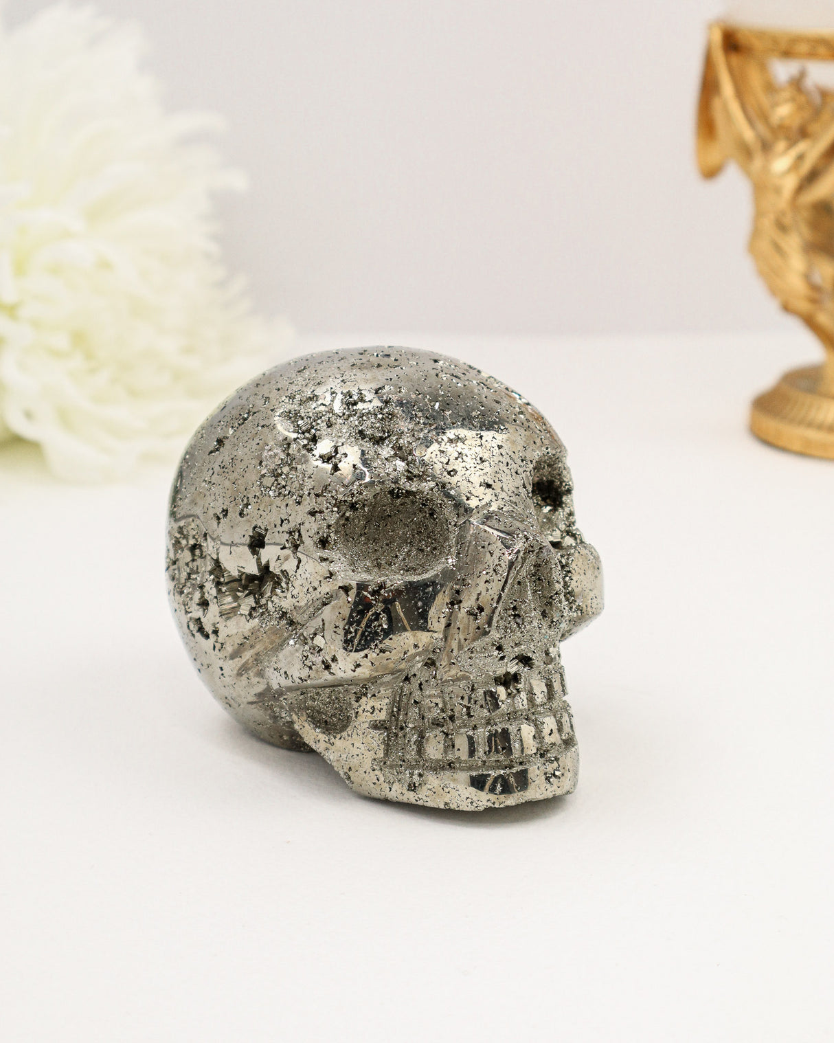 Pyrite Skull Carving #6 | 10cm | 1.079kg | Protection & Manifestation