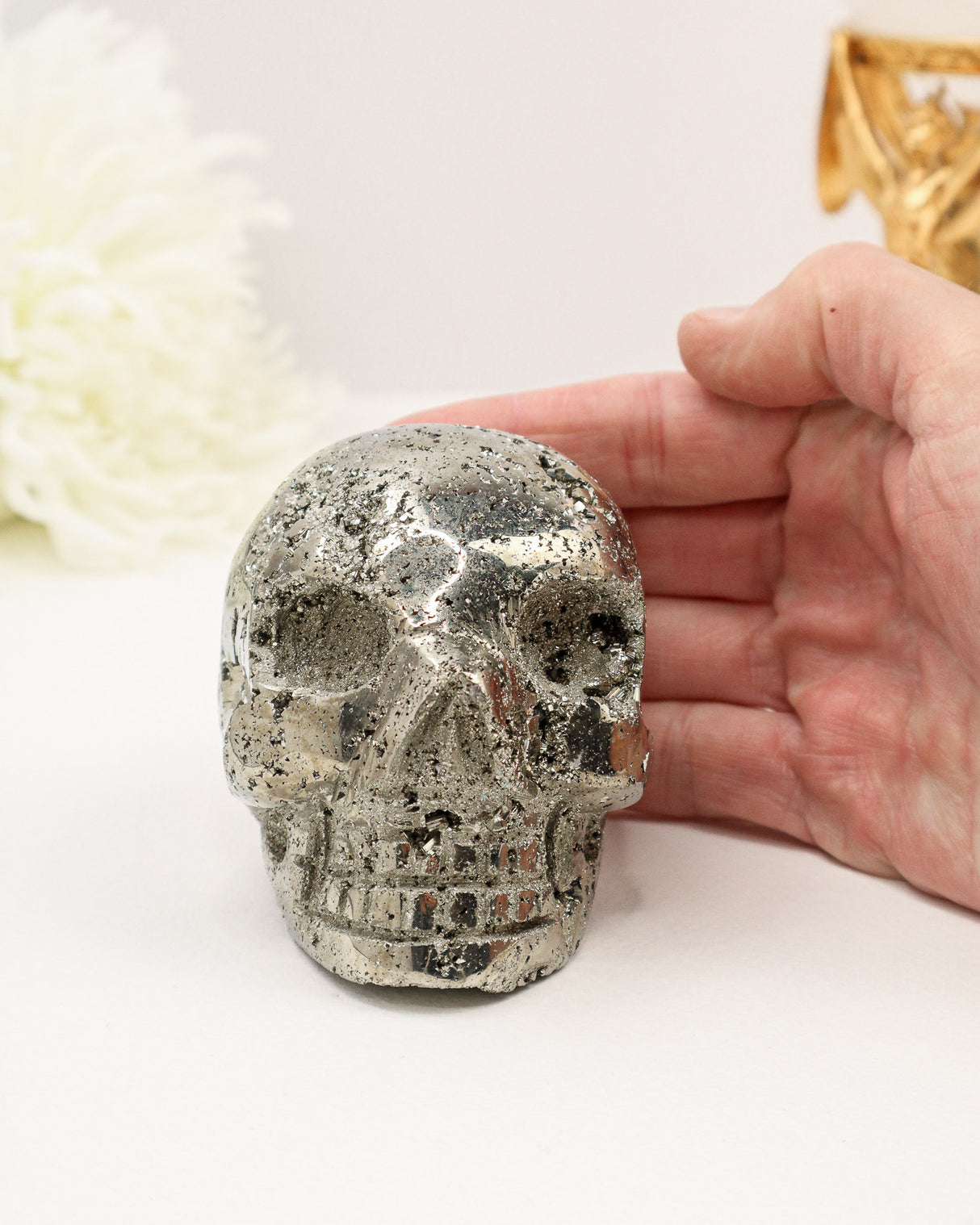 Pyrite Skull Carving #6 | 10cm | 1.079kg | Protection & Manifestation