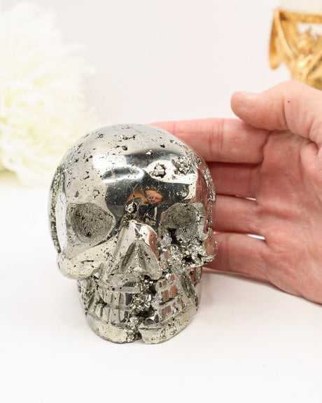 Pyrite Skull Carving #1 | 1.64kg Large Statement Piece | Protection, Wealth & Power Energy