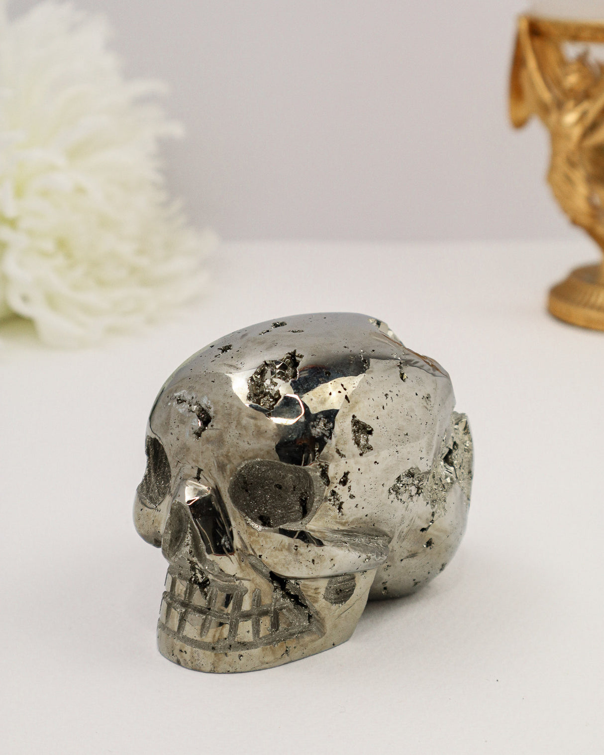 Pyrite Skull Carving #8 | 1.124kg | Protection & Abundance