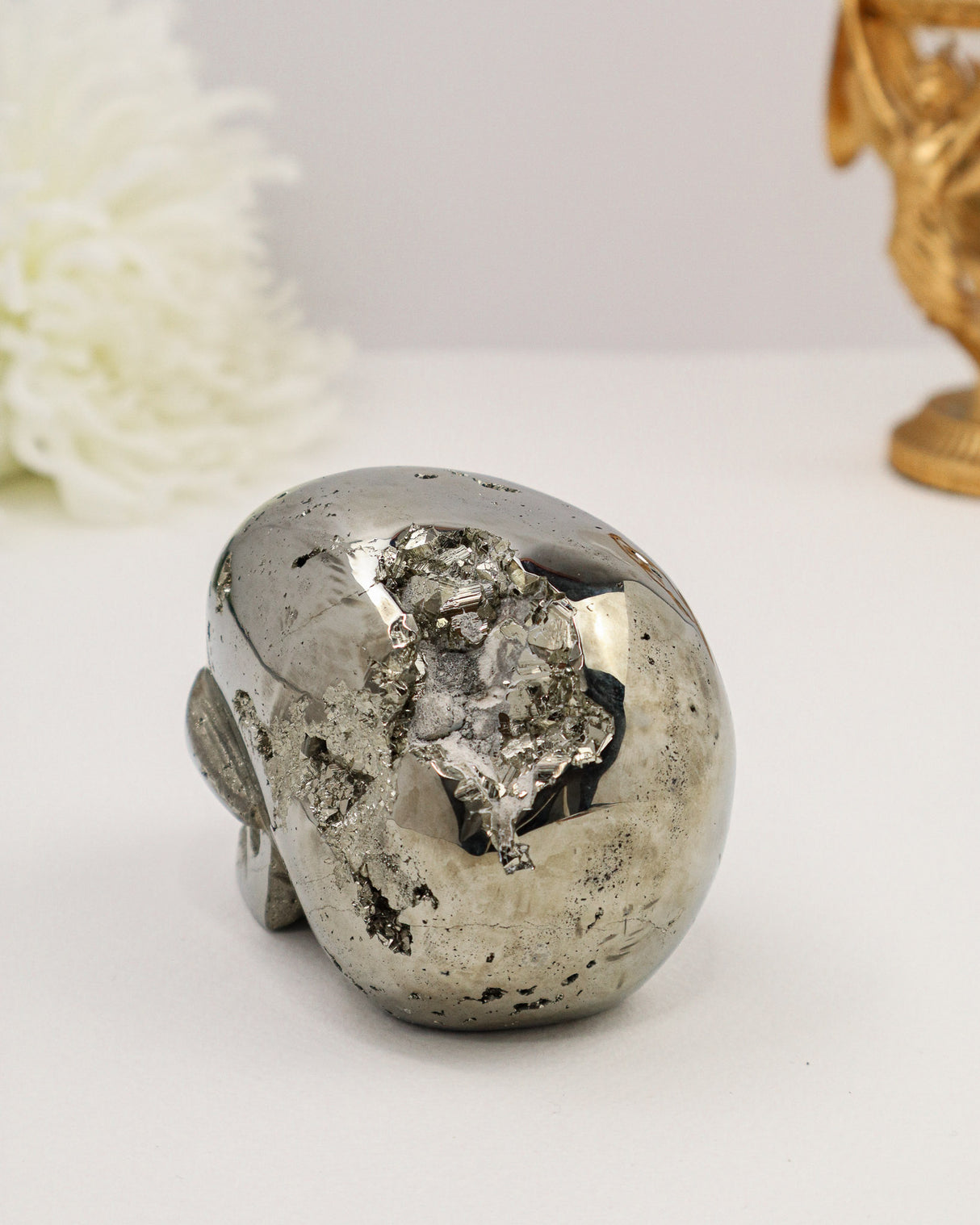 Pyrite Skull Carving #8 | 1.124kg | Protection & Abundance