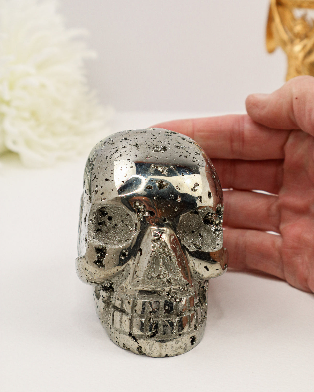Pyrite Skull Carving #2 | 1.34kg | Protection & Manifestation