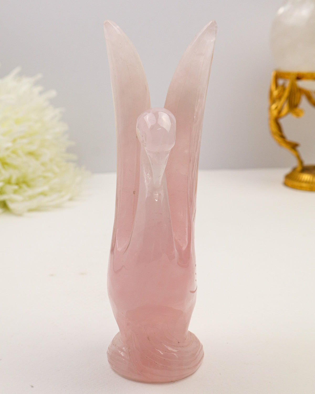 Rose Quartz Swan 568g – Eternal Love | Hand-Carved Crystal Sculpture