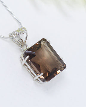 Brazilian Smoky Quartz sterling silver pendant with rectangular faceted brown crystal for grounding, protection and spiritual jewellery Australia.
