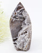 Natural Sphalerite Freeform 323g with sparkling smoky grey and white druzy crystal formations, earthy brown mineral patterns and natural crystal cavities.