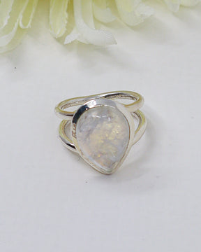 Natural Rainbow Moonstone pear shaped .925 sterling silver ring size 7 with blue rainbow flash – Inspired By 3 Australia
