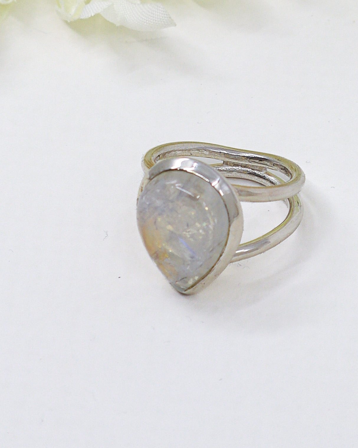 Rainbow Moonstone “Lunar Goddess” Sterling Silver Ring – Size 7