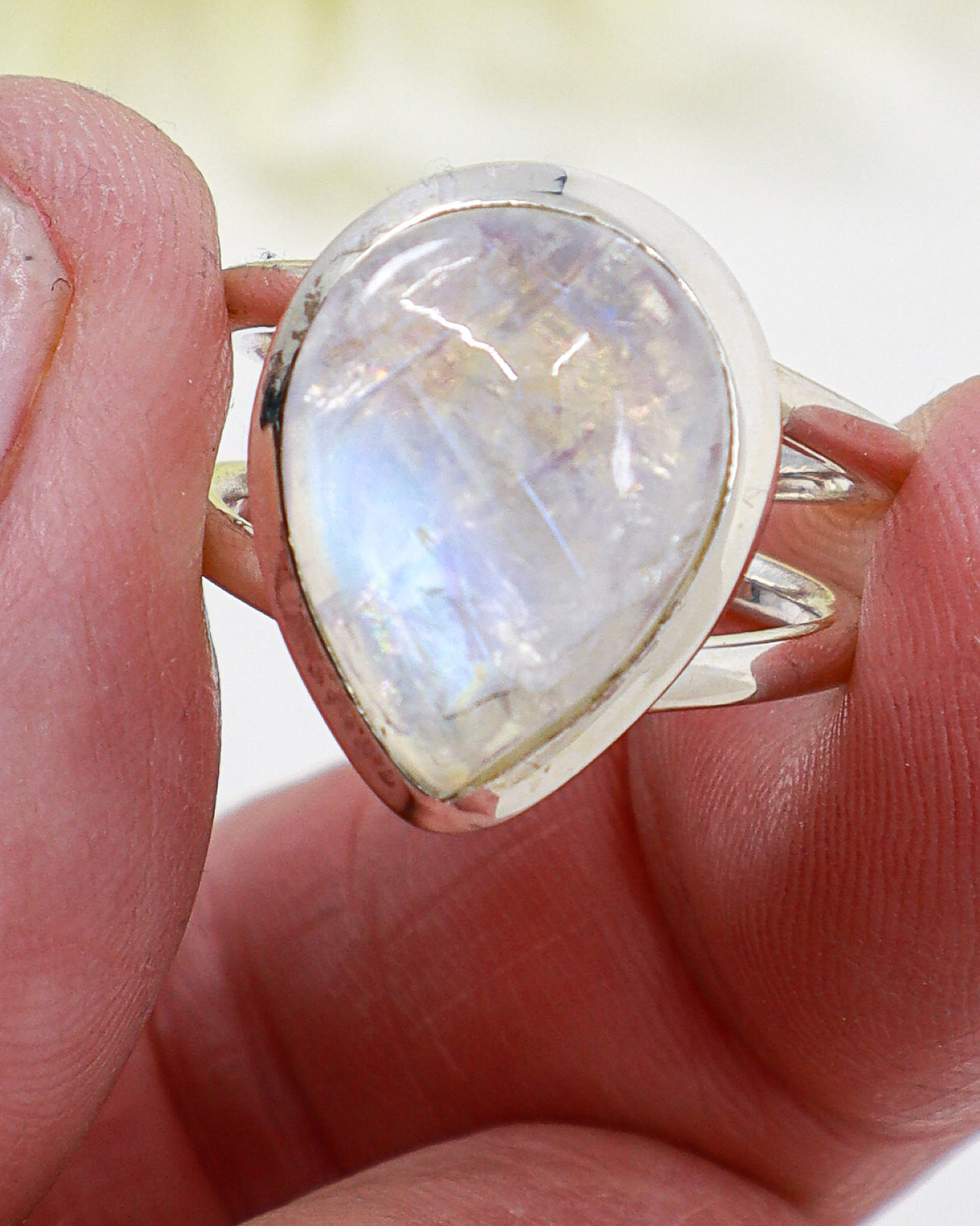 Rainbow Moonstone “Lunar Goddess” Sterling Silver Ring – Size 7