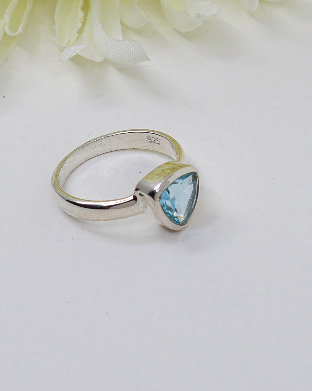 Faceted triangular Blue Topaz .925 sterling silver gemstone ring size 8 – Inspired By 3 Australia