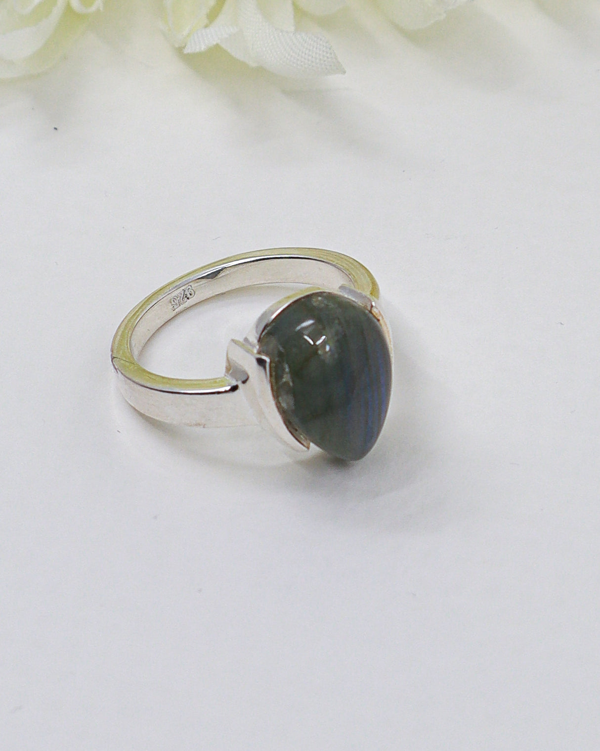 Natural pear shaped Labradorite .925 sterling silver ring size 8 with brilliant blue flash – Inspired By 3 Australia