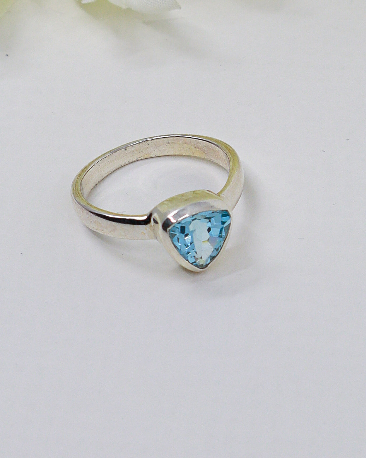 Faceted triangular Blue Topaz .925 sterling silver gemstone ring size 9– Inspired By 3 Australia