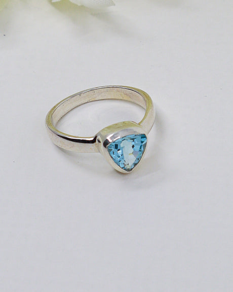 Faceted triangular Blue Topaz .925 sterling silver gemstone ring size 9– Inspired By 3 Australia