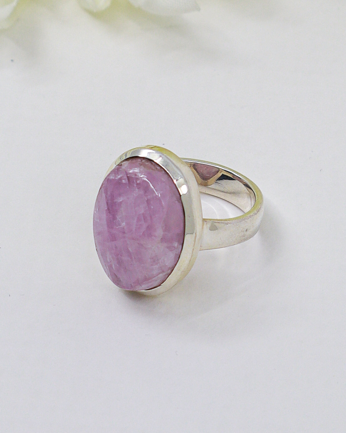 Natural lilac pink Kunzite oval gemstone .925 sterling silver ring size 8 – Inspired By 3 Australia