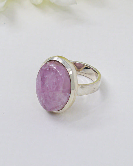 Natural lilac pink Kunzite oval gemstone .925 sterling silver ring size 8 – Inspired By 3 Australia