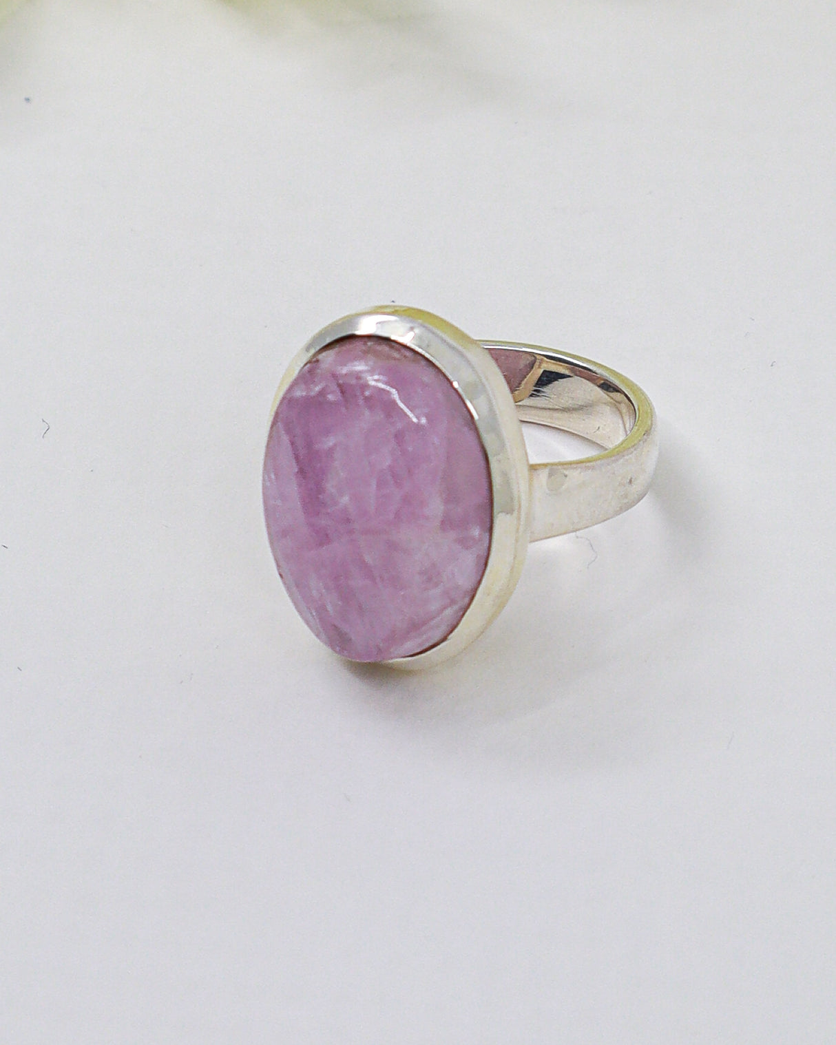 Kunzite “Divine Heart” Sterling Silver Ring – Size 8