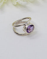 Faceted purple Amethyst .925 sterling silver statement ring size 7 with flowing double band – Inspired By 3 Australia