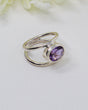 Faceted purple Amethyst .925 sterling silver statement ring size 7 with flowing double band – Inspired By 3 Australia