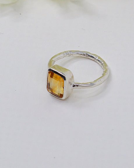 Golden yellow faceted Citrine gemstone .925 sterling silver ring size 7 – Inspired By 3 Australia