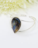 Sterling Silver Labradorite Bangle 23g | Natural Labradorite Statement Bangle