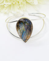 Sterling Silver Labradorite Bangle 23g | Natural Labradorite Statement Bangle