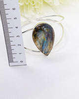 Sterling Silver Labradorite Bangle 23g | Natural Labradorite Statement Bangle