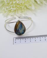 Sterling Silver Labradorite Bangle 23g | Natural Labradorite Statement Bangle