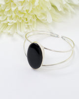 Sterling Silver Black Onyx Bangle 16.48g | Natural Black Onyx Statement Bangle