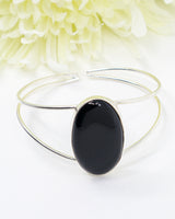 Sterling Silver Black Onyx Bangle 16.48g | Natural Black Onyx Statement Bangle