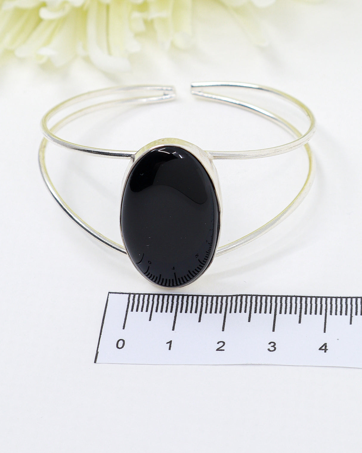 Sterling Silver Black Onyx Bangle 16.48g | Natural Black Onyx Statement Bangle