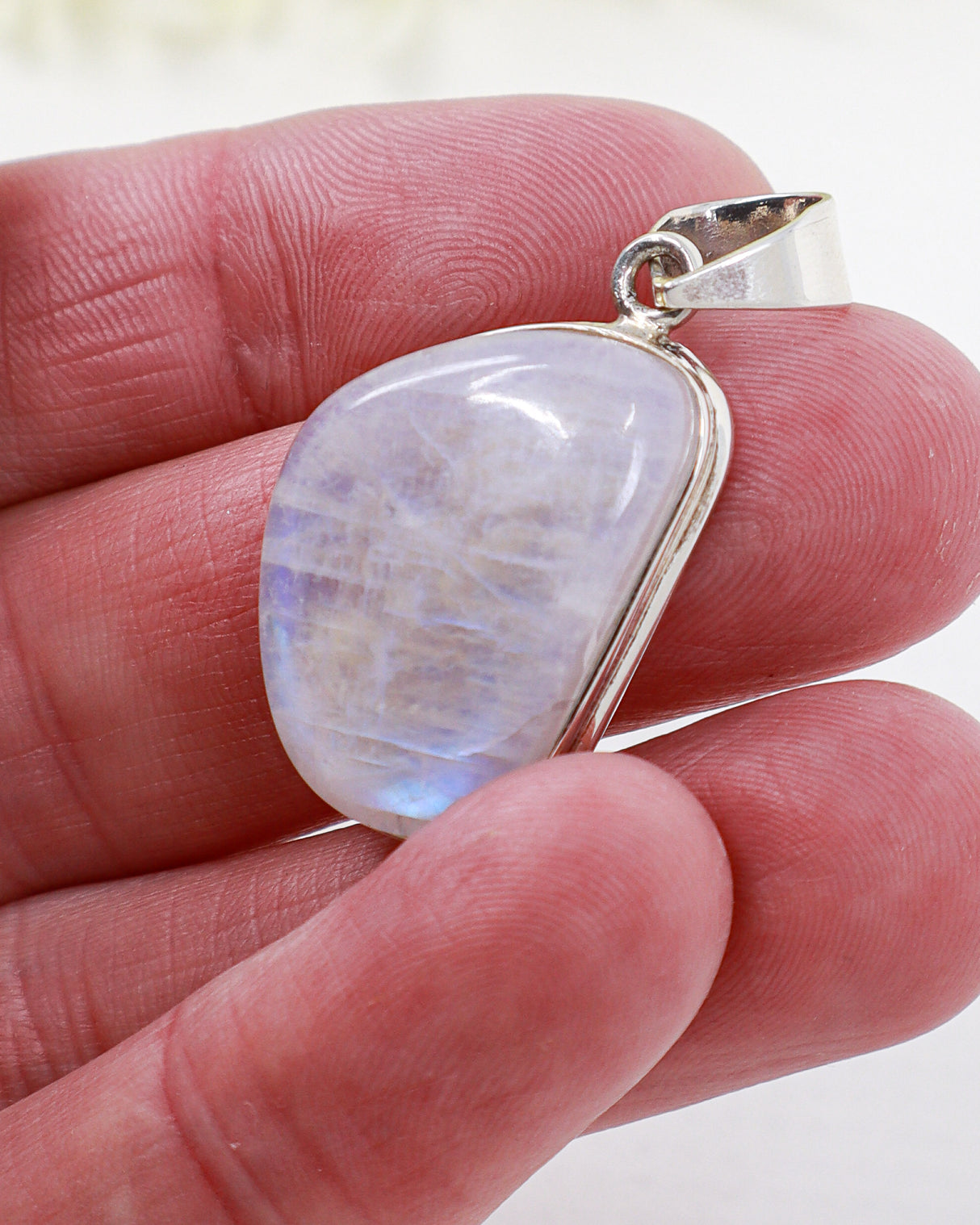Rainbow Moonstone “Lunar Whisper” Sterling Silver Pendant