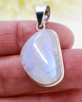 Natural Rainbow Moonstone Lunar Whisper .925 sterling silver pendant with blue flash and snake chain – Inspired By 3 Australia