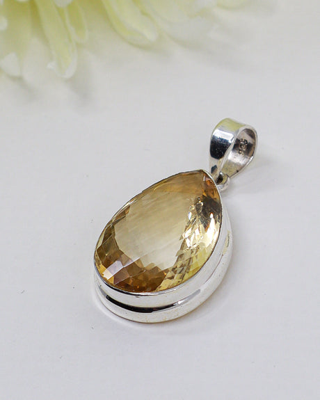 Natural golden Citrine faceted teardrop .925 sterling silver pendant with snake chain – Inspired By 3 Australia