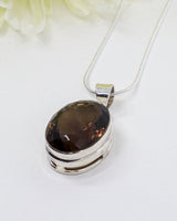 Natural faceted Smoky Quartz oval .925 sterling silver pendant with snake chain – Inspired By 3 Australia