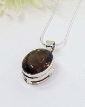 Natural faceted Smoky Quartz oval .925 sterling silver pendant with snake chain – Inspired By 3 Australia