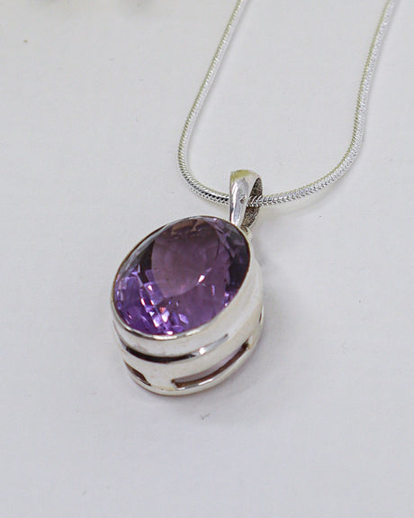 Natural purple faceted Amethyst oval .925 sterling silver pendant with snake chain – Inspired By 3 Australia