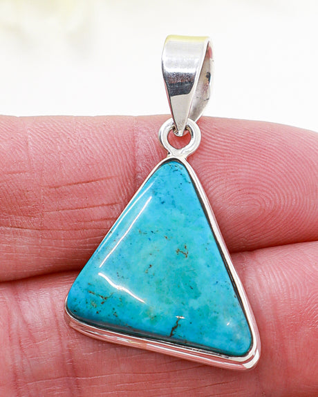 Natural blue Turquoise triangular .925 sterling silver pendant with snake chain – Inspired By 3 Australia