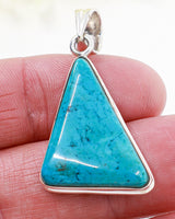 Natural blue Turquoise triangular .925 sterling silver pendant with dark matrix and silver snake chain – Inspired By 3 Australia