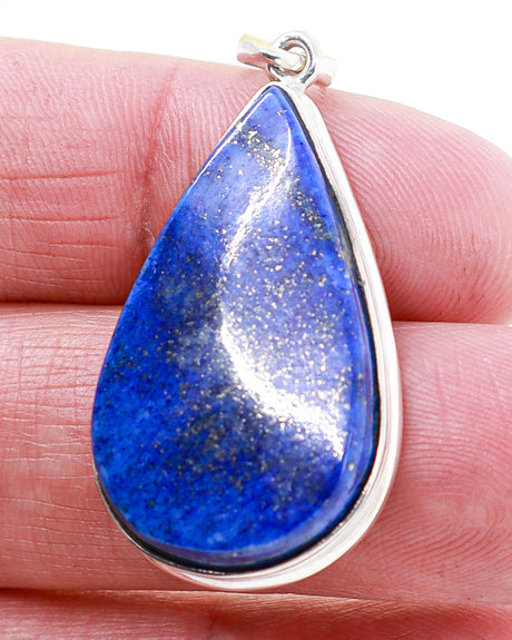 Natural Lapis Lazuli teardrop .925 sterling silver pendant with golden pyrite flecks and silver snake chain – Inspired By 3 Australia