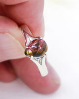 Natural Watermelon Tourmaline sterling silver ring Size 10 with pink, green and golden colour zoning in a polished Tourmaline gemstone.