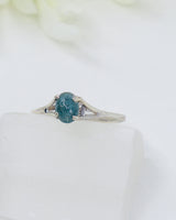 Natural Blue Tourmaline sterling silver ring Size 8 with petite aqua blue Indicolite gemstone and open silver setting.