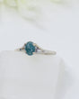 Natural Blue Tourmaline sterling silver ring Size 8 with petite aqua blue Indicolite gemstone and open silver setting.